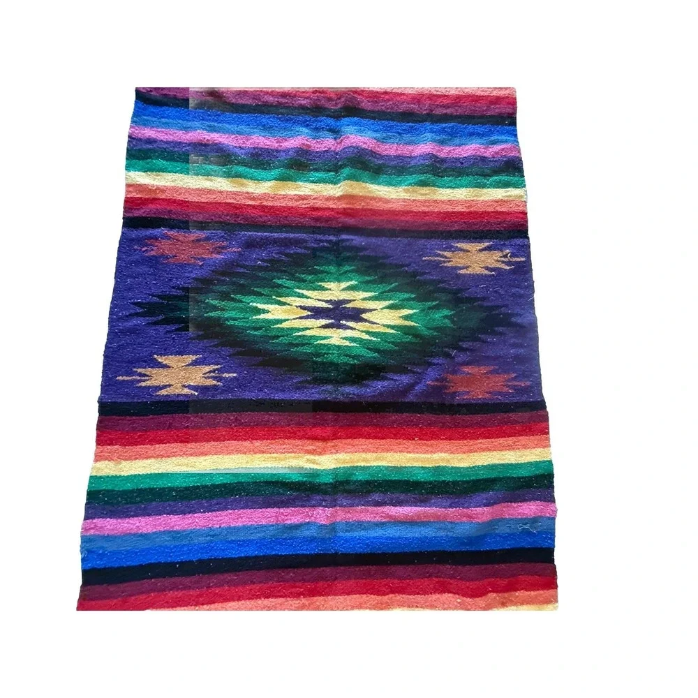 Authentic Handwoven Mexican Diamond Serape Blanket‎ Saltillo Rainbow Boho Throw